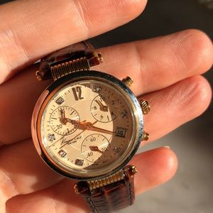 Kenneth Cole Diamond & Croc Embossed Leather Watch